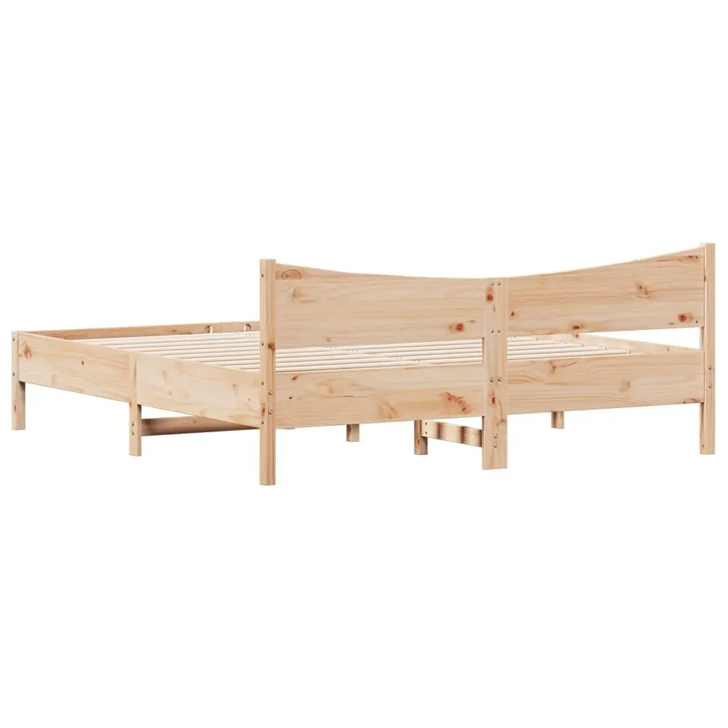 King Bed Frame Solid Wood Pine Brown Wooden Headboard Slatted Base 183x203cm