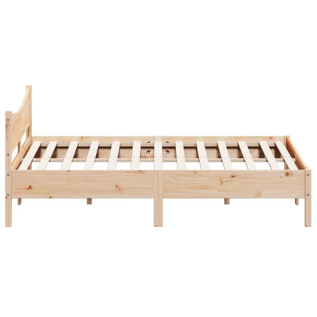 King Bed Frame Solid Wood Pine Brown Wooden Headboard Slatted Base 183x203cm