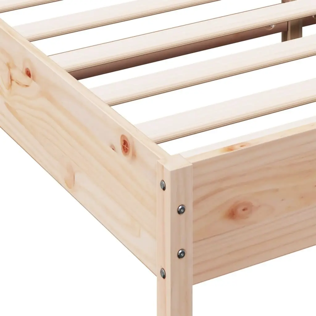 King Bed Frame Solid Wood Pine Brown Wooden Headboard Slatted Base 183x203cm