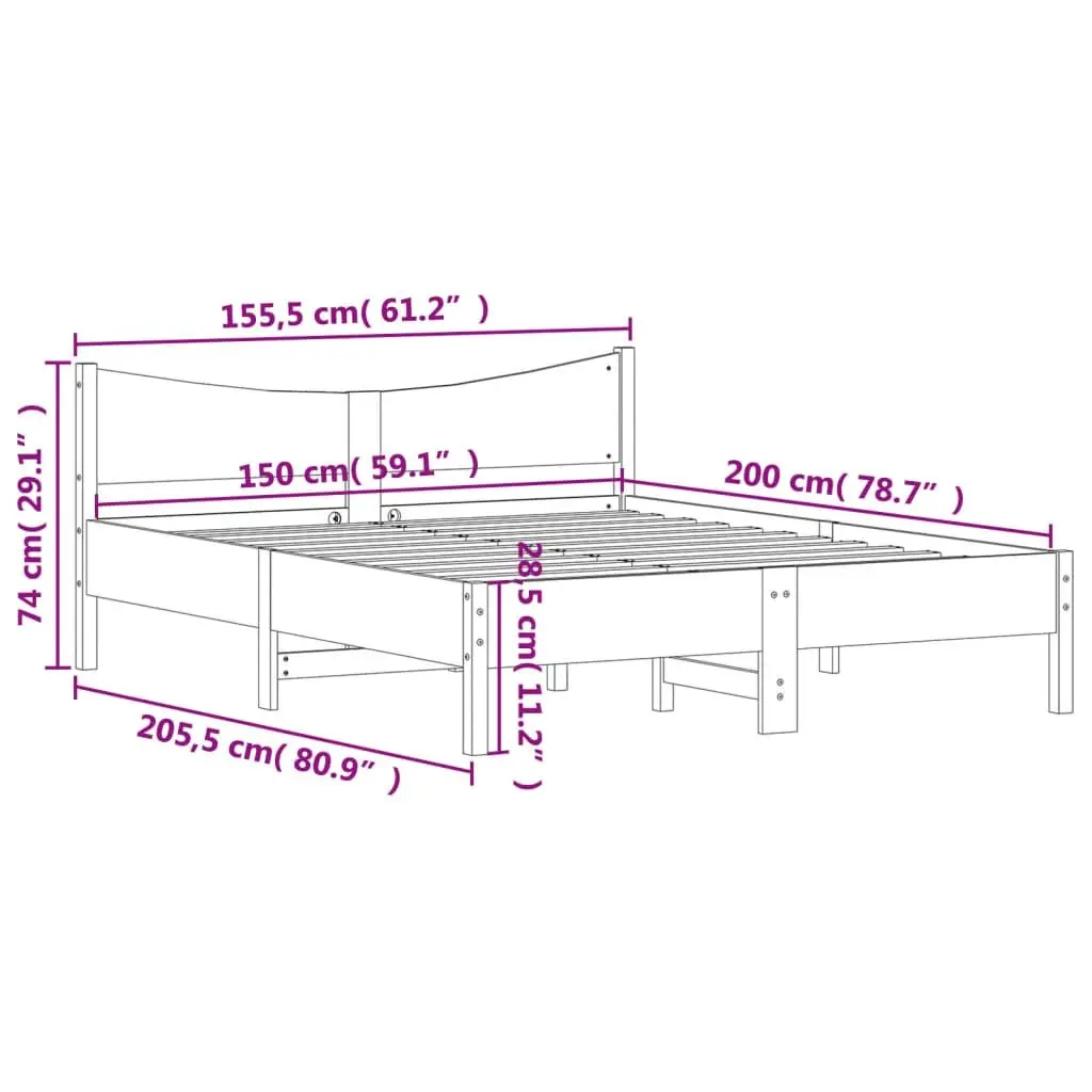 Pine Wood Bed Frame Slatted Base Brown 150x200 cm Solid Construction