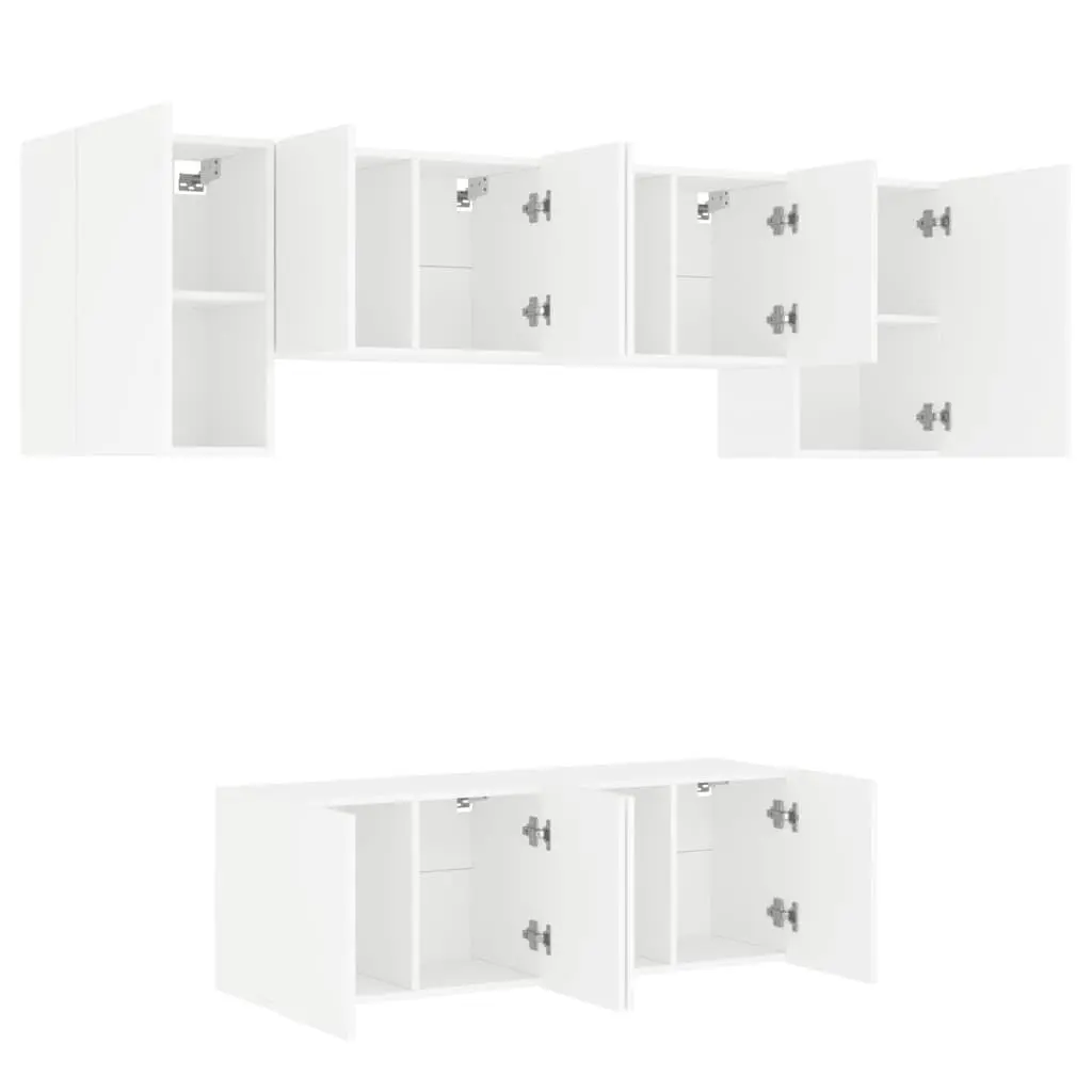 Floating Storage Shelves 6 Piece White Engineered Wood TV Wall Unit for Living Room or Bedroom