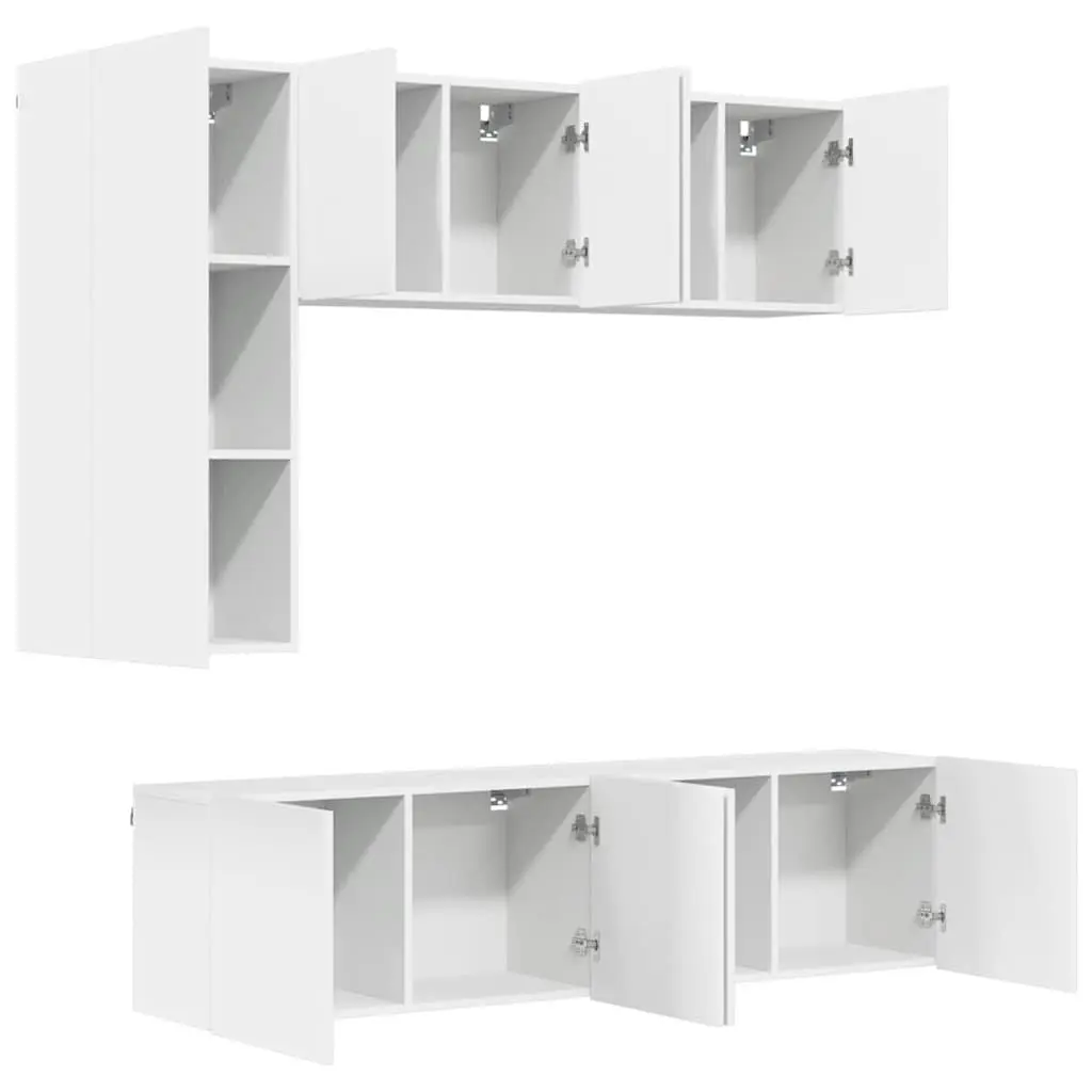 5 Piece Wall-Mounted Storage Cabinet White TV Unit Floating Shelves