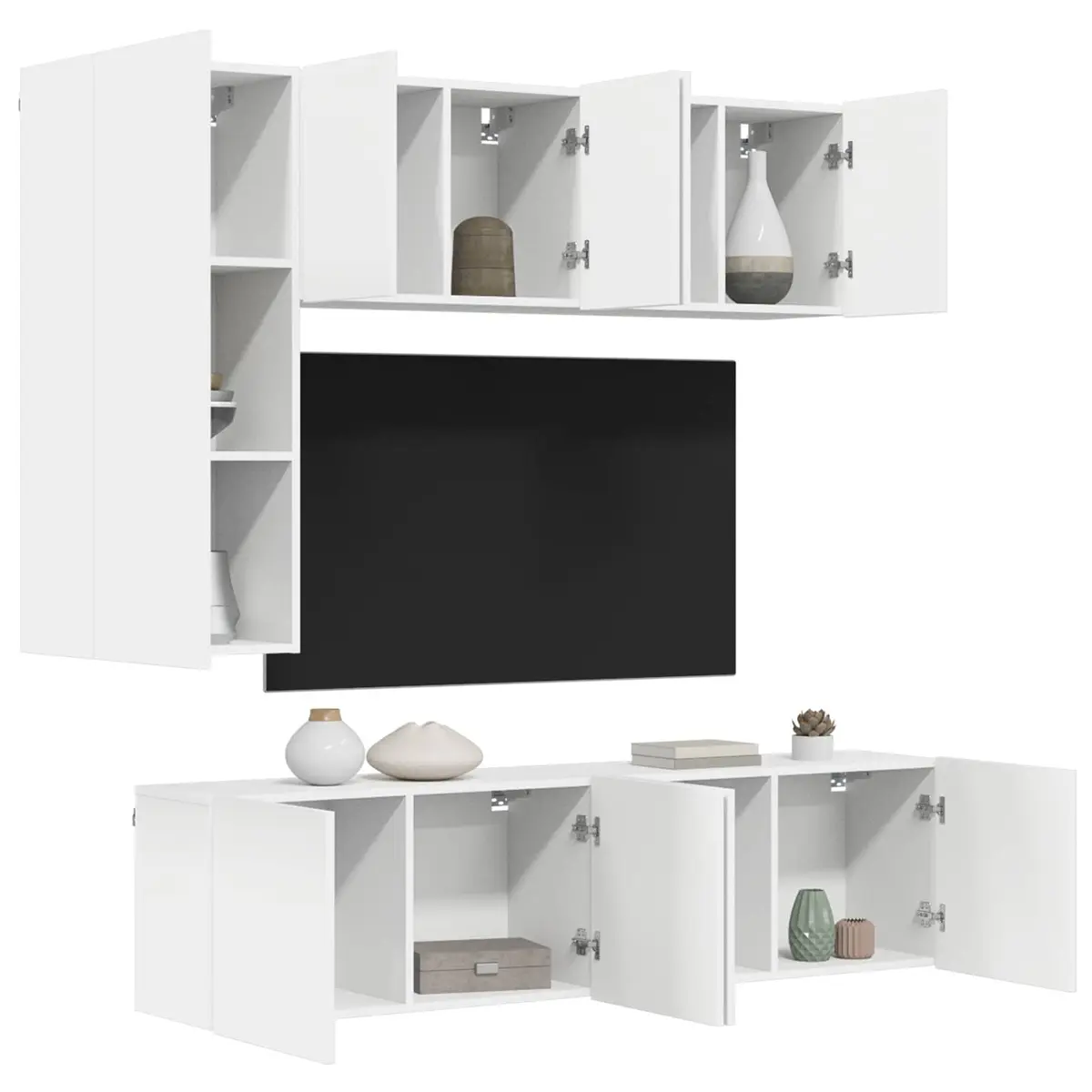 5 Piece Wall-Mounted Storage Cabinet White TV Unit Floating Shelves