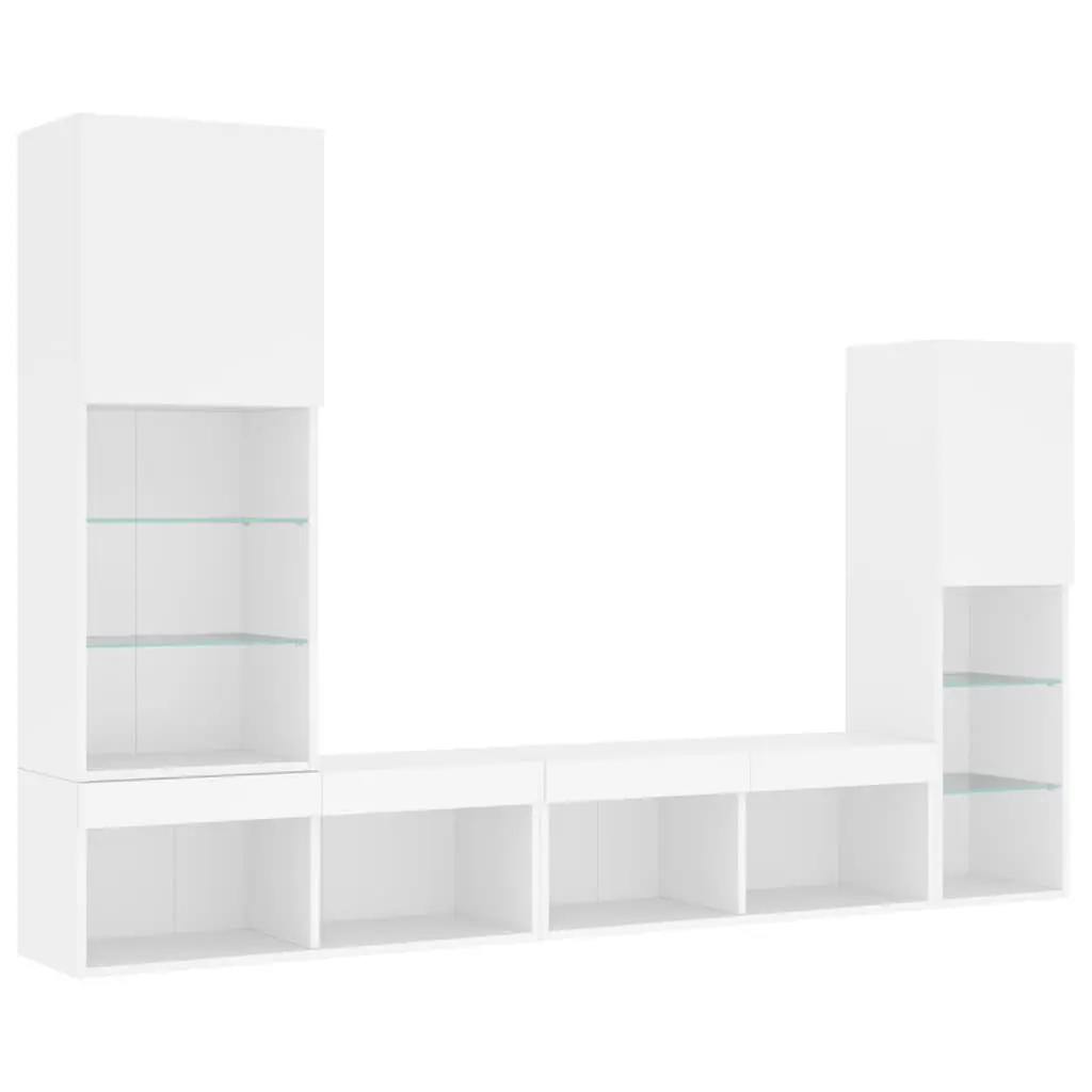 TV Wall Units Floating Wall Mounted Cabinet 4 Piece with RGB LED Lights White