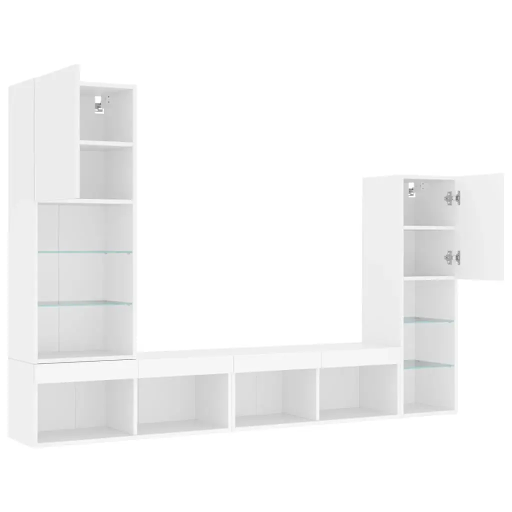 TV Wall Units Floating Wall Mounted Cabinet 4 Piece with RGB LED Lights White