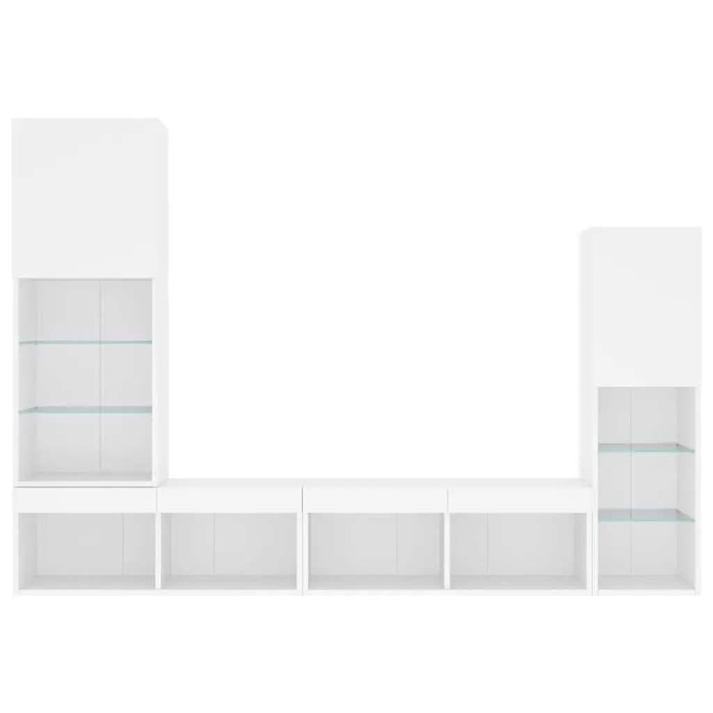 TV Wall Units Floating Wall Mounted Cabinet 4 Piece with RGB LED Lights White