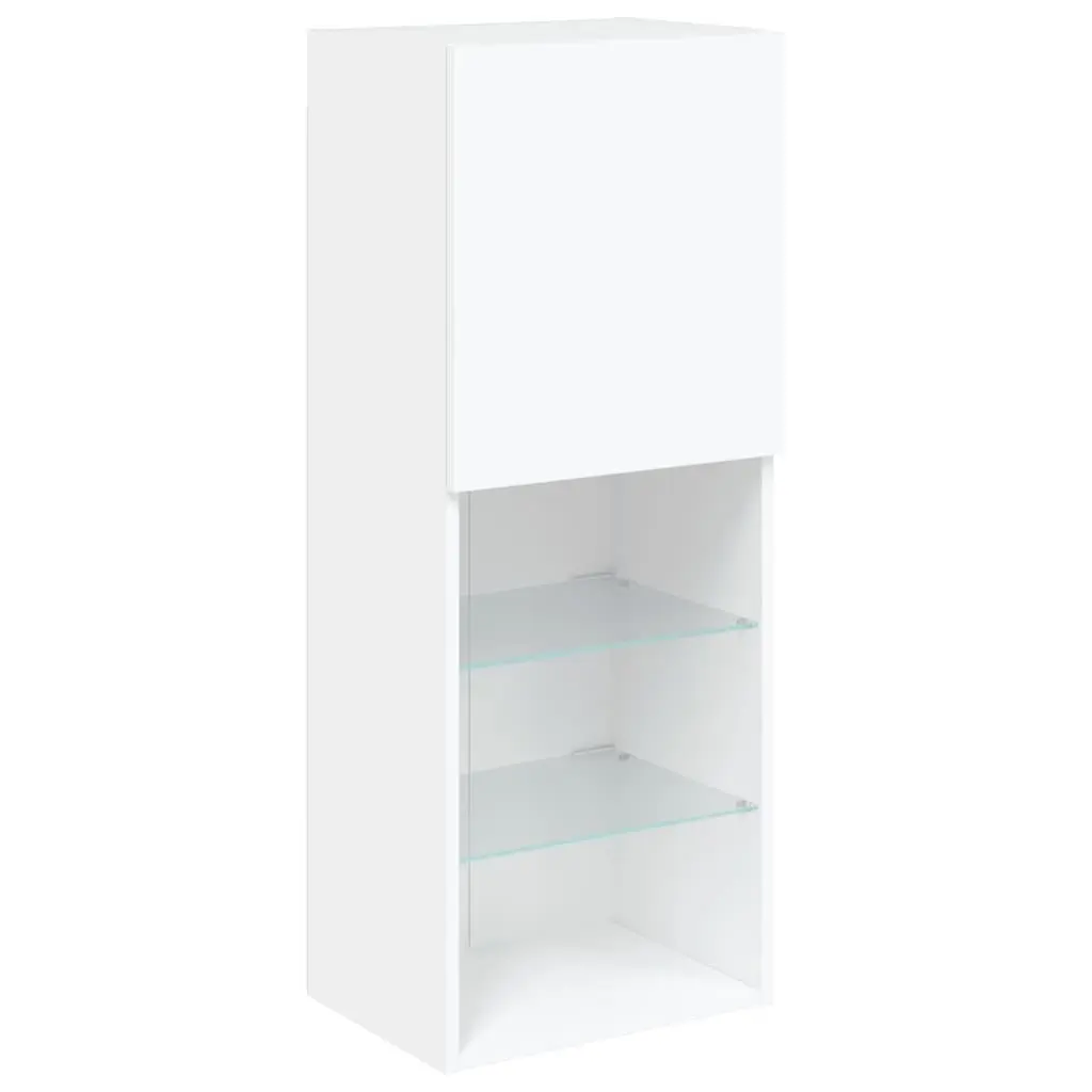 TV Wall Units Floating Wall Mounted Cabinet 4 Piece with RGB LED Lights White