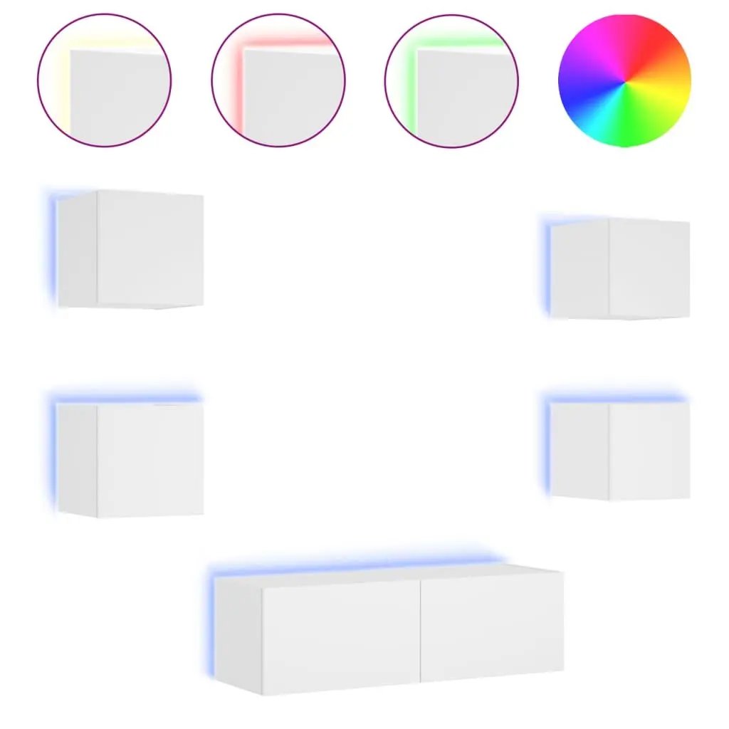 5 Piece TV Wall Cabinets RGB LED Lights White