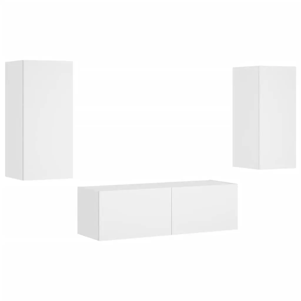 TV Wall Cabinets 3 Piece White Floating Storage Units with RGB LED Lights