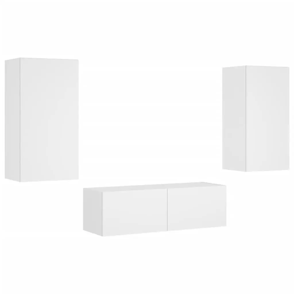 3 Piece White TV Wall Cabinets with RGB LED Lights Floating Storage Units