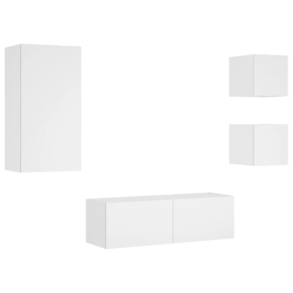 4 Piece Floating Wall TV Cabinets White with RGB LED Lighting Modern Storage Units