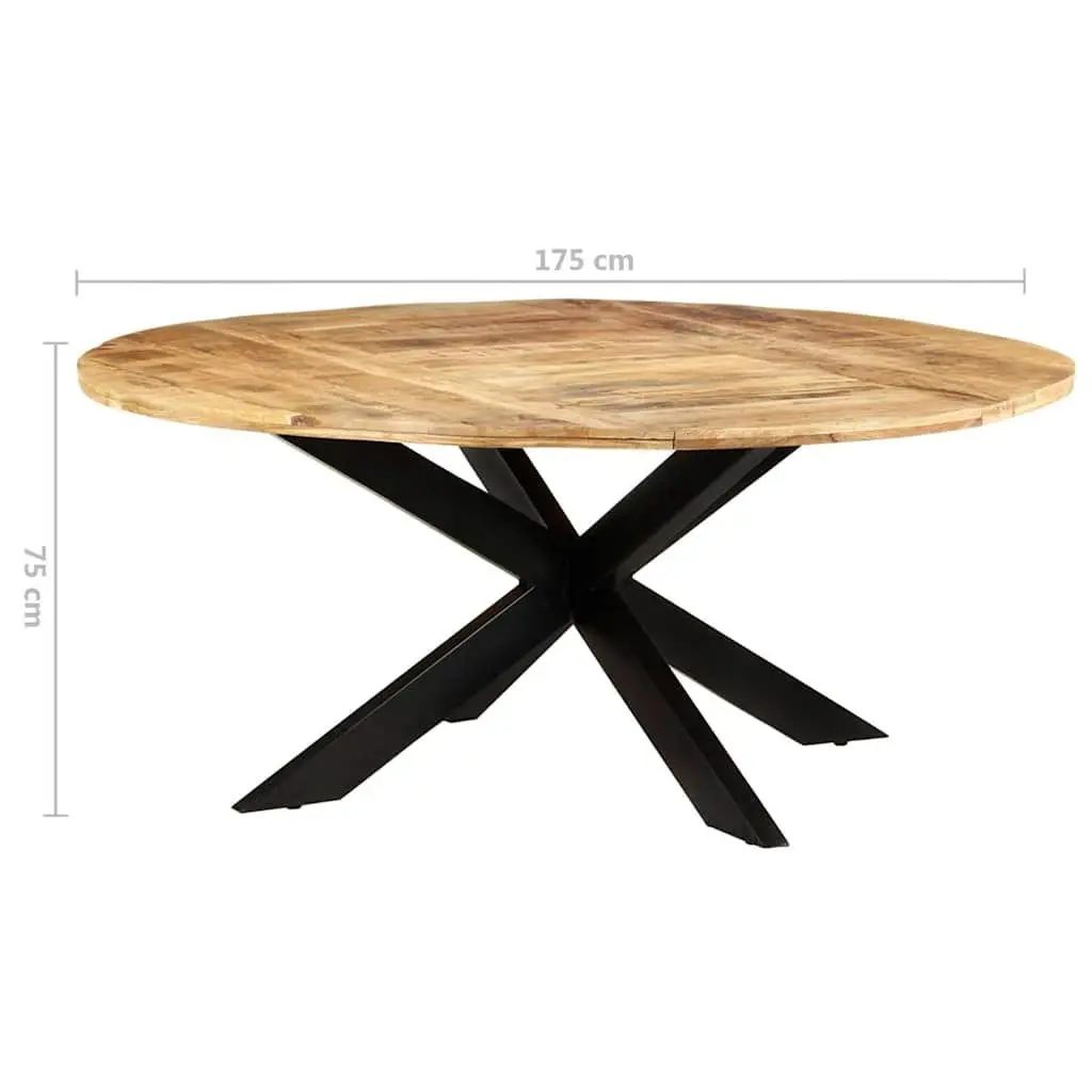 Round Dining Table Rough Mango Wood 175cm Brown