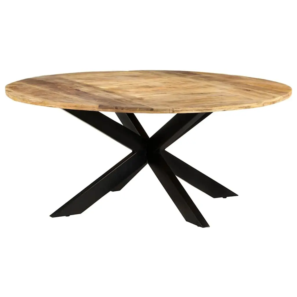 Round Dining Table Rough Mango Wood 175cm Brown