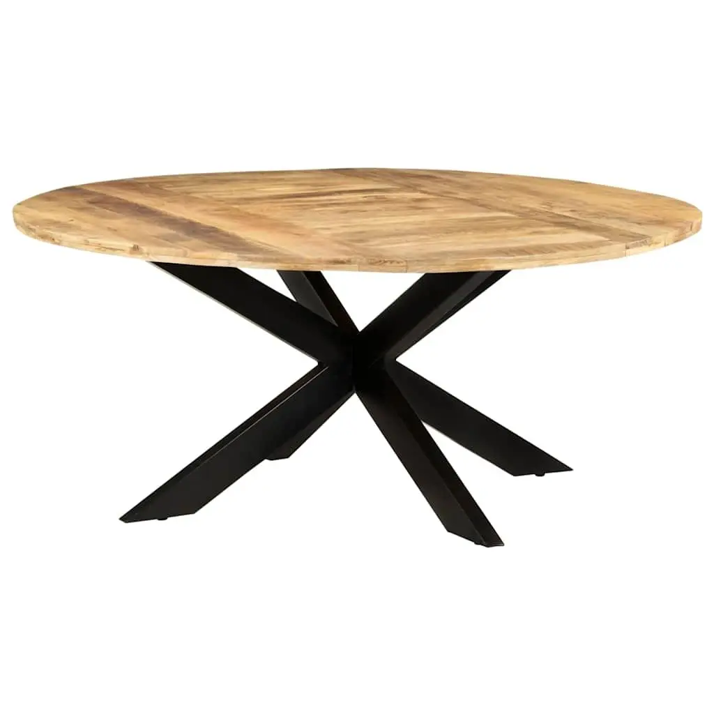 Round Dining Table Rough Mango Wood 175cm Brown
