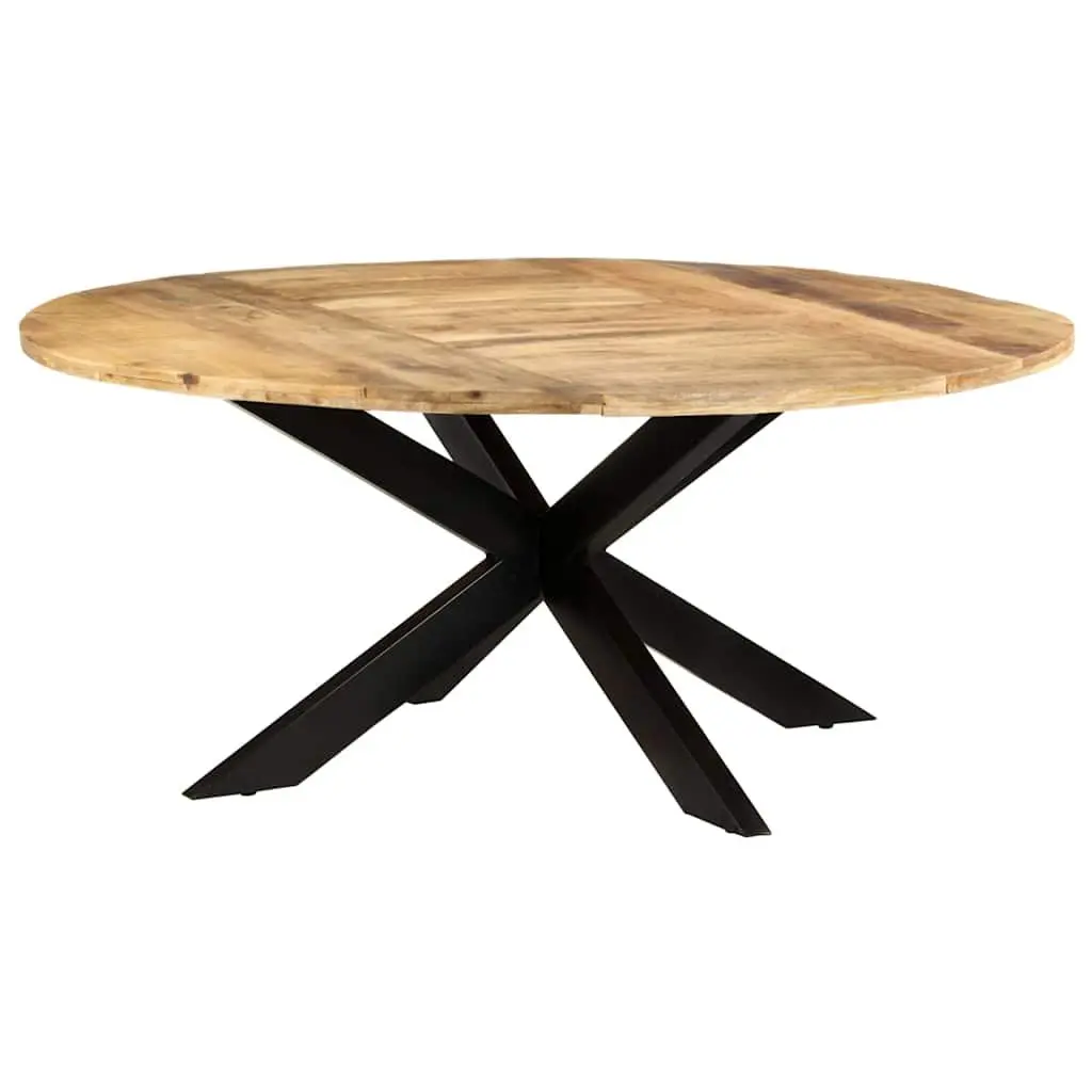 Round Dining Table Rough Mango Wood 175cm Brown