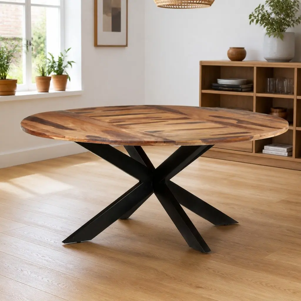 Acacia Wood Round Dining Table 175cm Brown Honey Kitchen Furniture