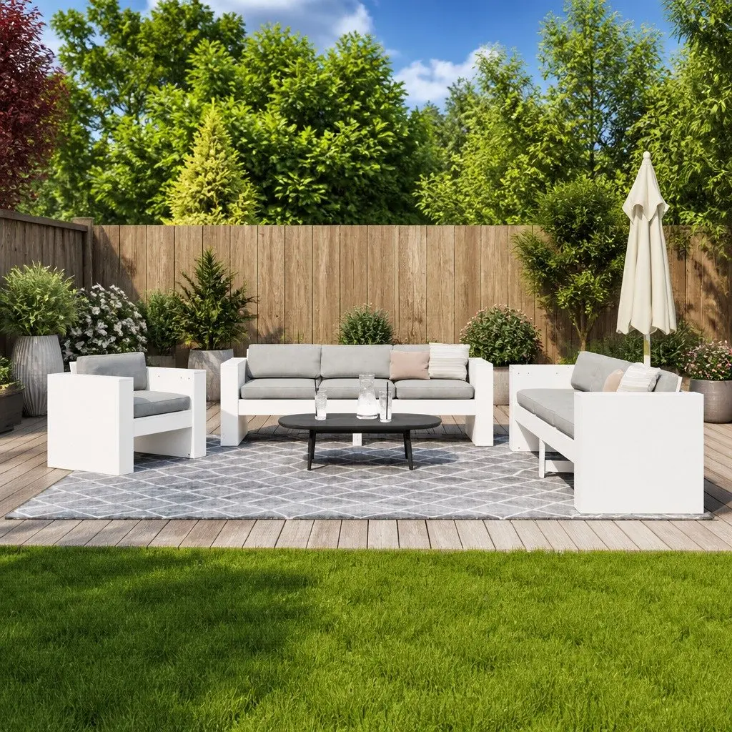 Garden Lounge Set White Solid Pine Wood 2 Piece Outdoor Patio Furniture