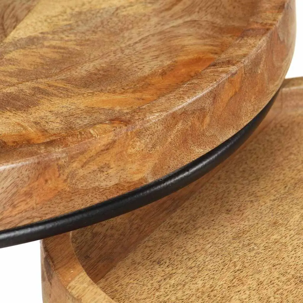 2 Piece Coffee Table Set Solid Mango Wood Steel Frame Living Room Furniture