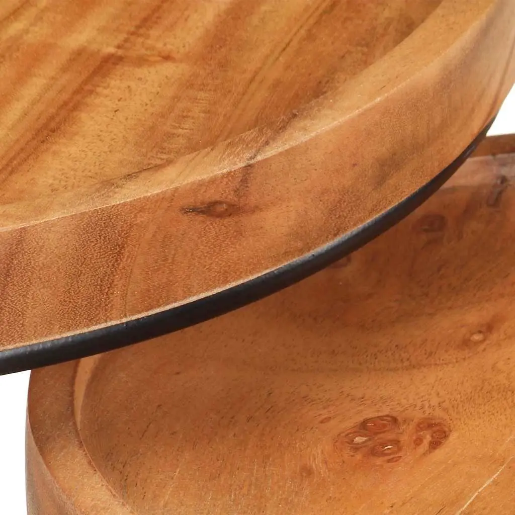 2 Piece Coffee Table Set Brown Natural Acacia Wood Tabletop Steel Frame
