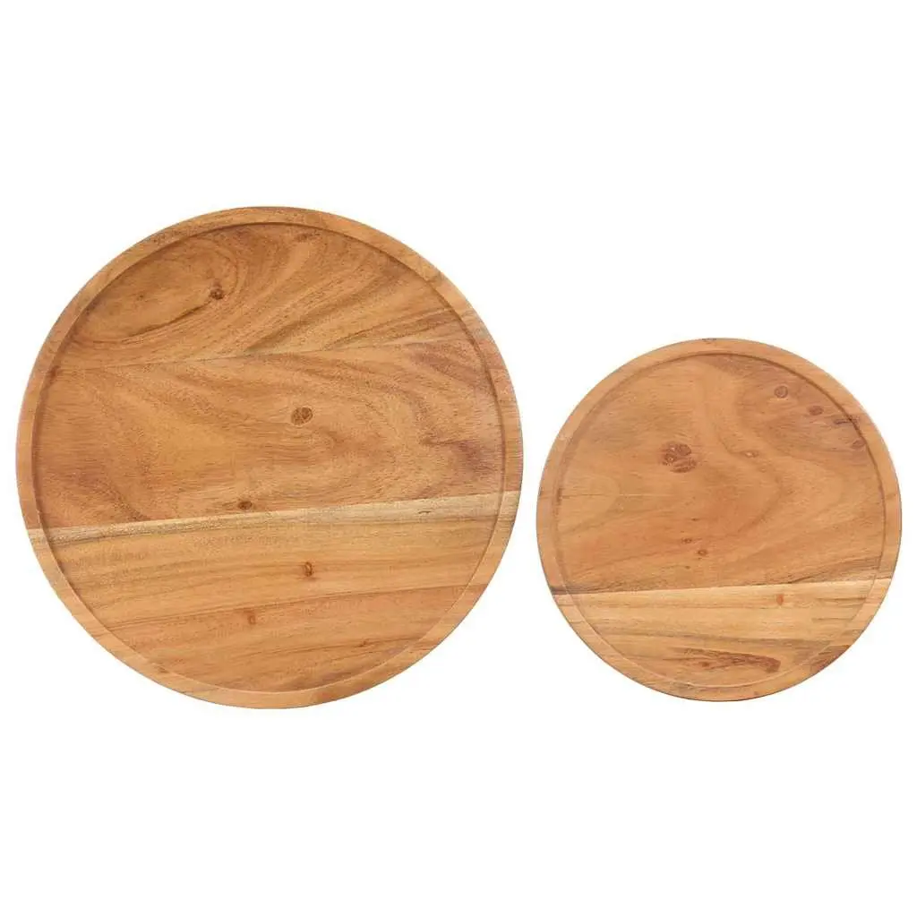 2 Piece Coffee Table Set Brown Natural Acacia Wood Tabletop Steel Frame