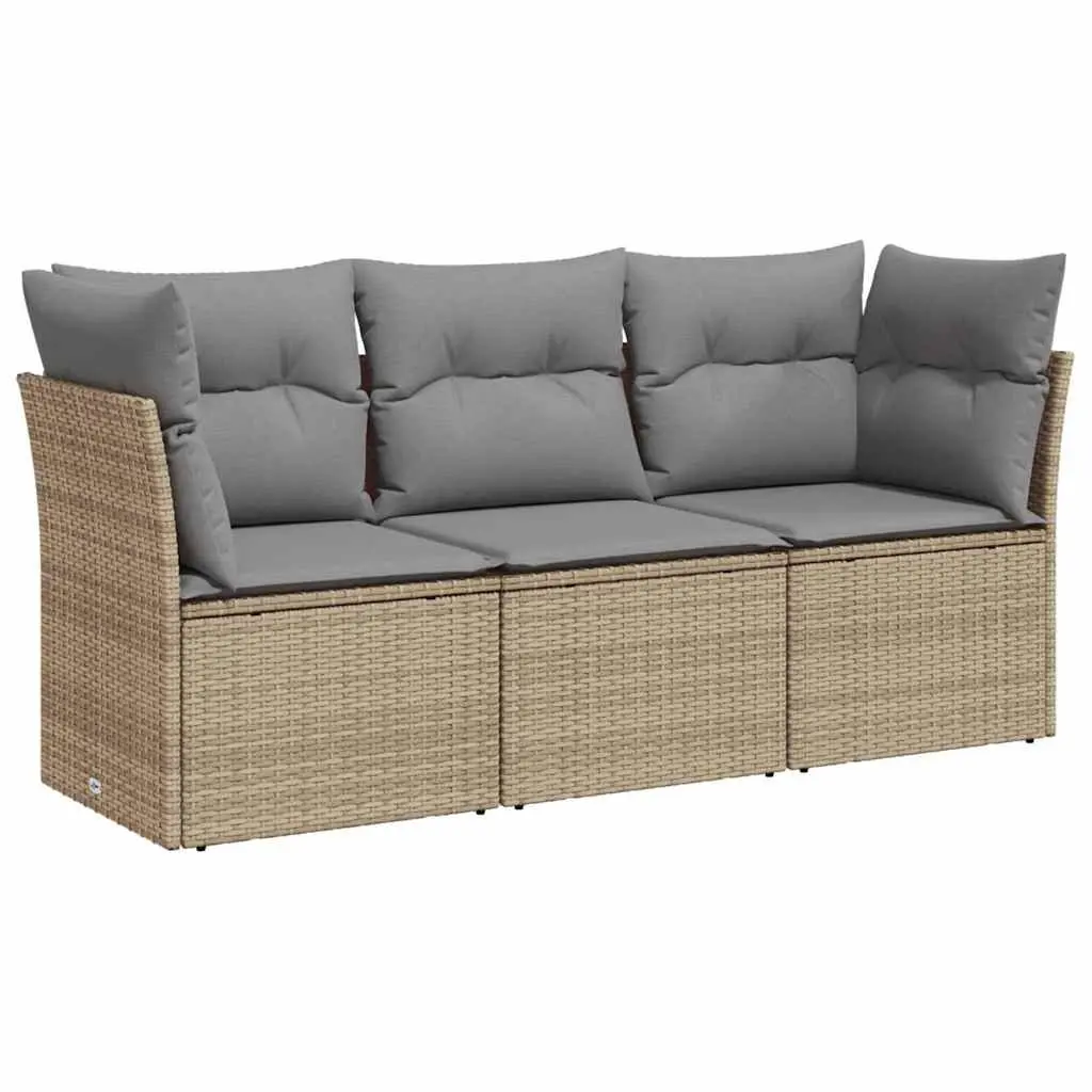 Outdoor Garden Sofa Set 3 Piece Modular Lounge Furniture Beige Poly Rattan