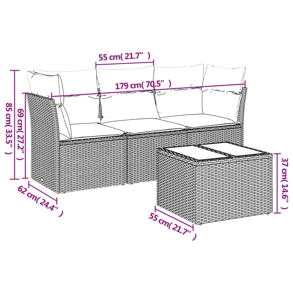 4 Piece Garden Sofa Set Outdoor Furniture with Cushions Black Poly Rattan Patio