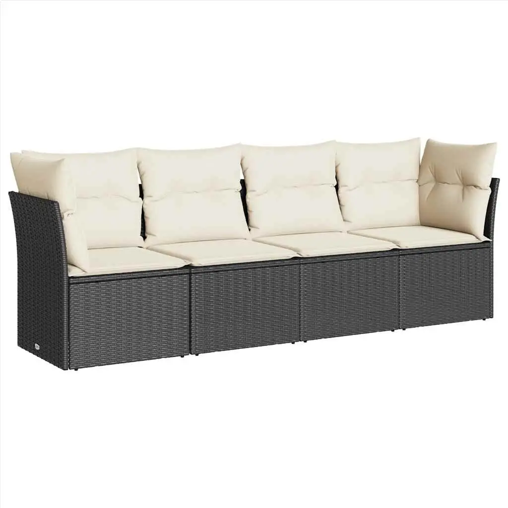 Garden Sofa Set 4 Piece Outdoor Furniture Black Poly Rattan with Cushions Patio