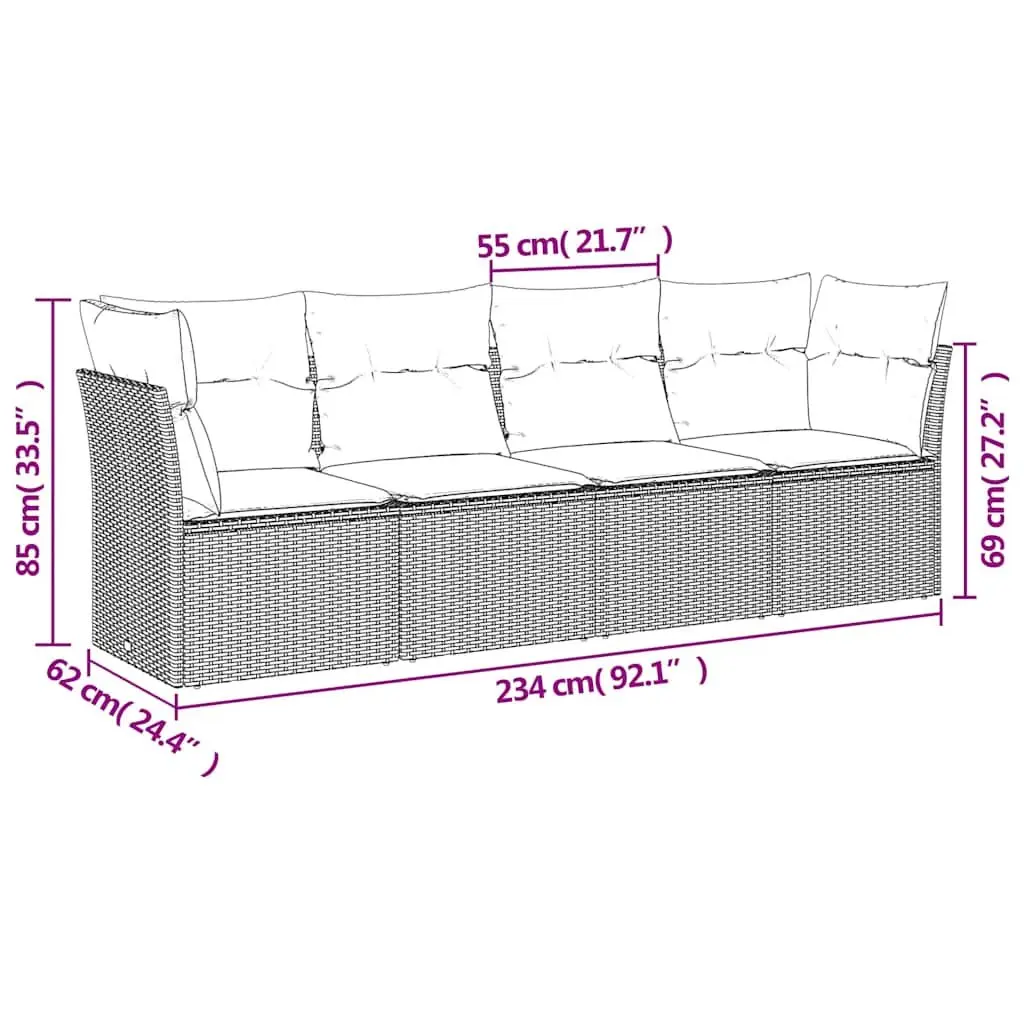Garden Sofa Set 4 Piece Outdoor Furniture Black Poly Rattan with Cushions Patio