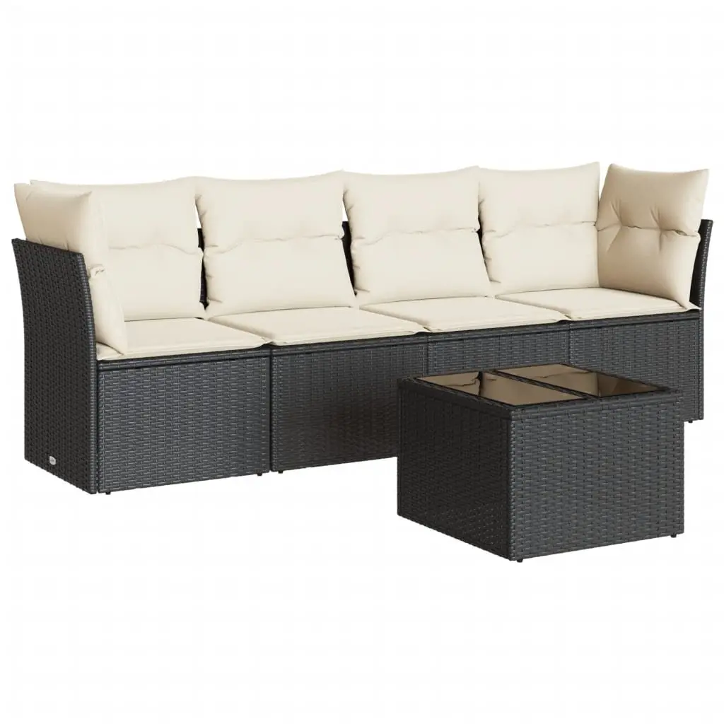 Garden Sofa Set Black Poly Rattan 5 Piece with Cushions