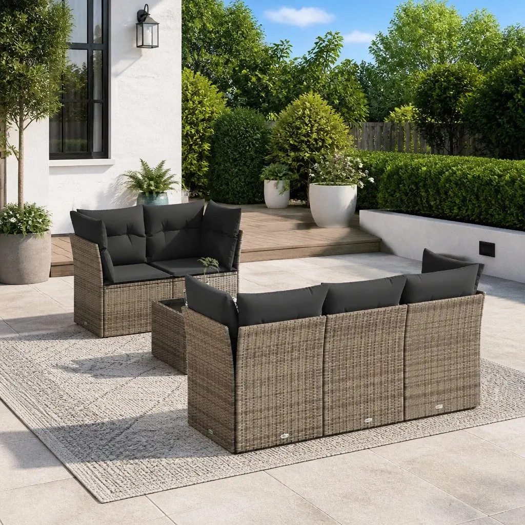 Garden Sofa Set Grey Poly Rattan 6 Piece Outdoor Furniture with Cushions