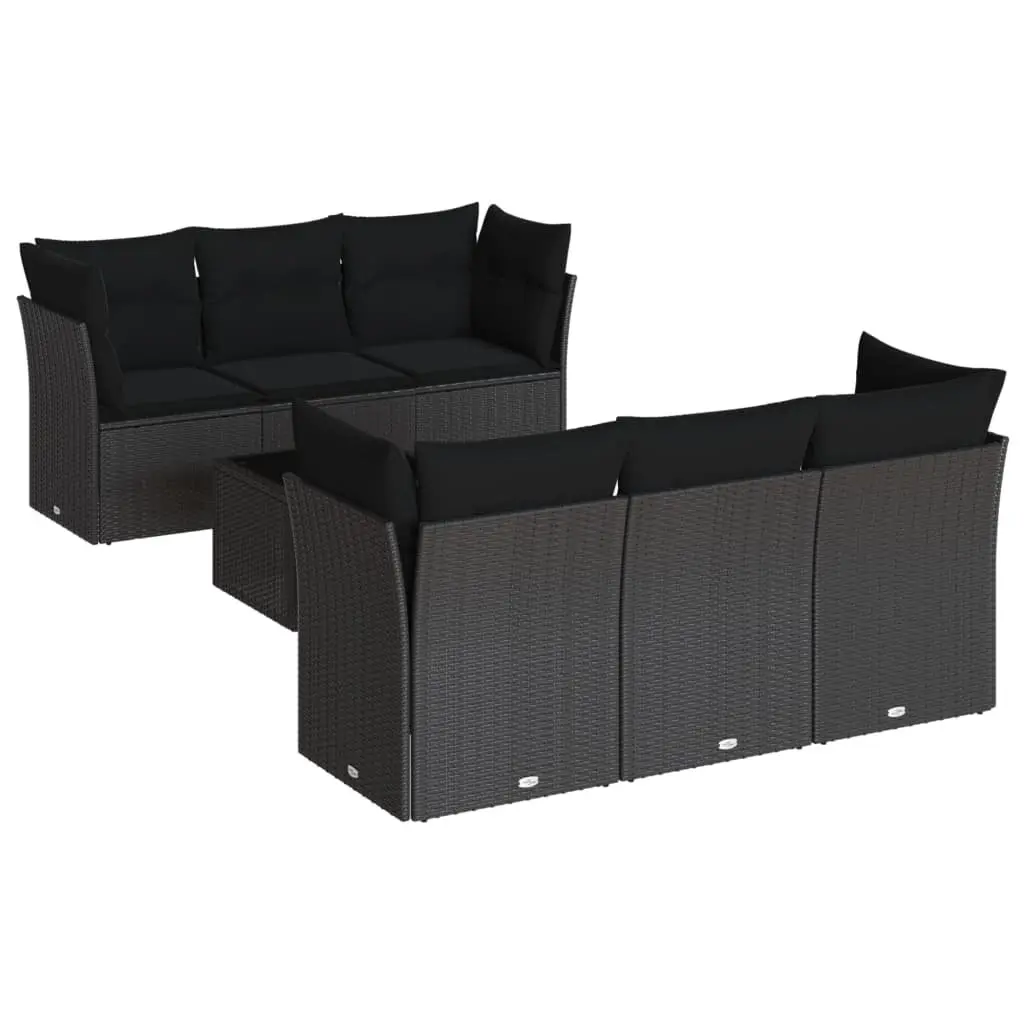 Garden Sofa Set 7 Piece Outdoor Furniture Patio Sectional with Cushions Black