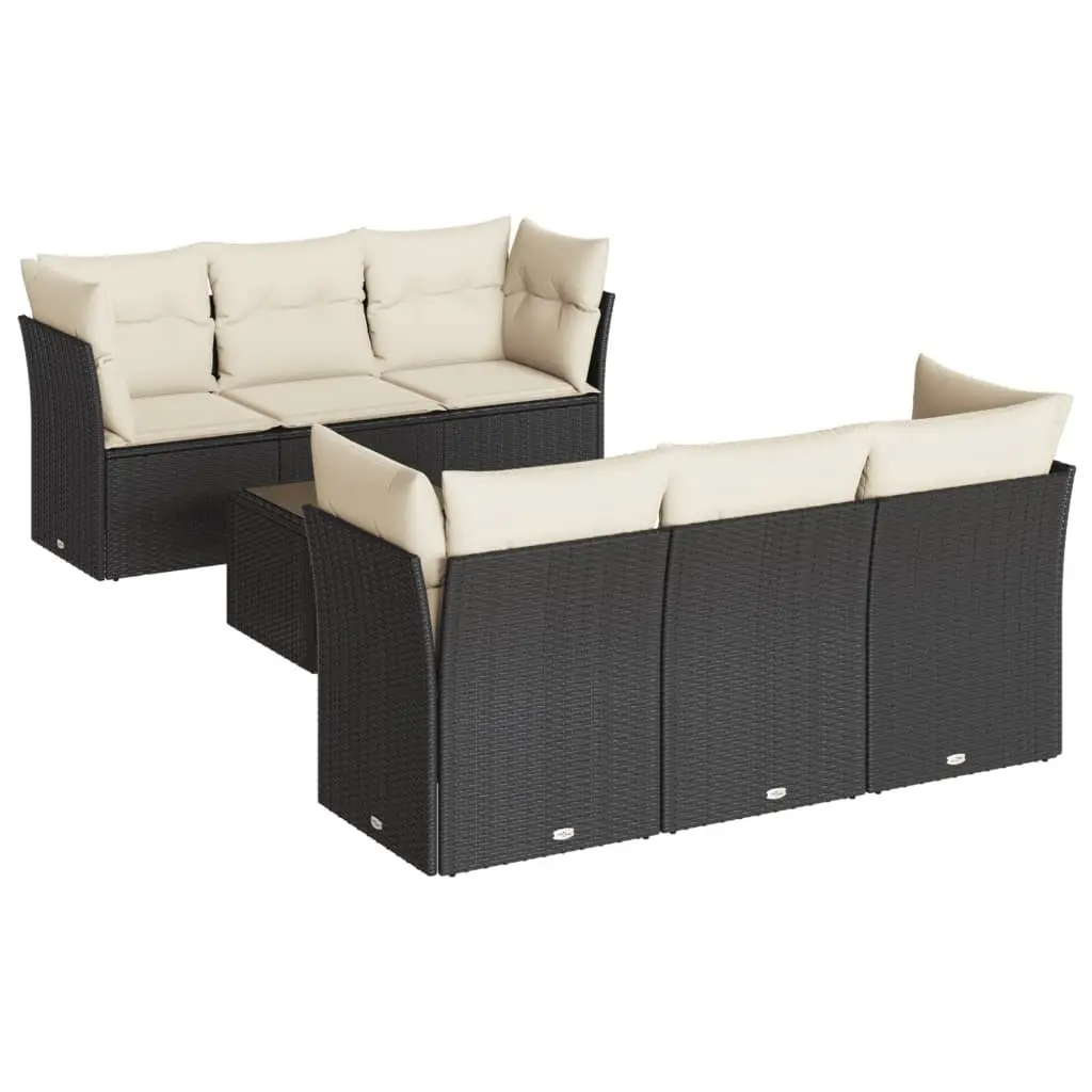 Garden Sofa Set 7 Piece Outdoor Furniture Patio Sectional Black Poly Rattan