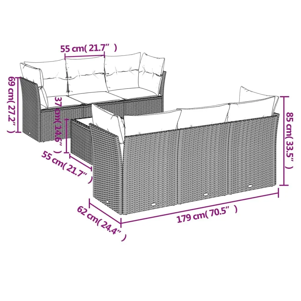 Garden Sofa Set 7 Piece Outdoor Furniture Patio Sectional Black Poly Rattan