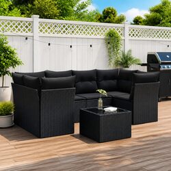 7 Piece Garden Sofa Set Outdoor Patio Furniture with Cushions Tempered Glass