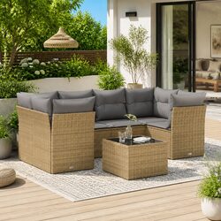 Outdoor Garden Sofa Set 7 Piece Patio Furniture with Cushions Beige Rattan