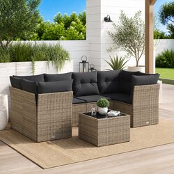 Garden Sofa Set 7 Piece Grey Poly Rattan Outdoor Furniture Patio Seating with