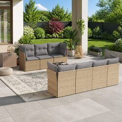 8 Piece Garden Sofa Set Beige Poly Rattan Outdoor Patio Furniture with Cushions