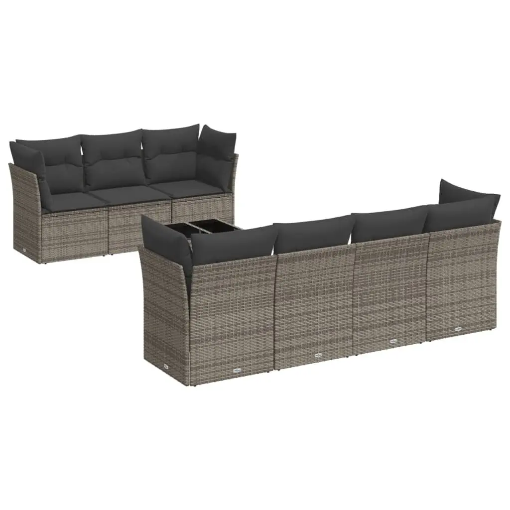 8 Piece Garden Sofa Set Grey Poly Rattan Outdoor Furniture with Cushions
