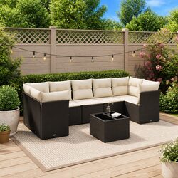 Garden Sofa Set 8 Piece Outdoor Furniture Black Poly Rattan with Cushions Patio