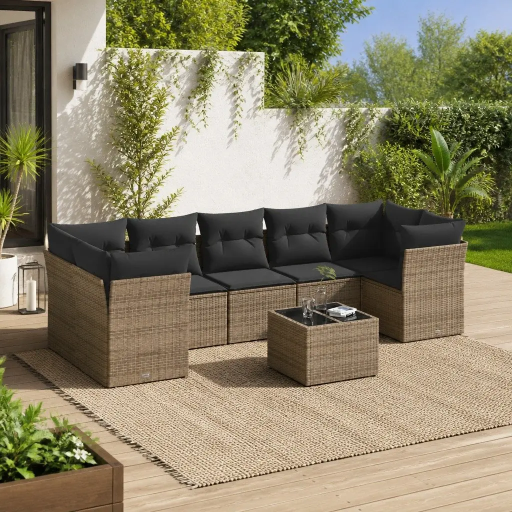 Garden Sofa Set 8 Piece Outdoor Furniture Grey Poly Rattan Modular Patio Lounge
