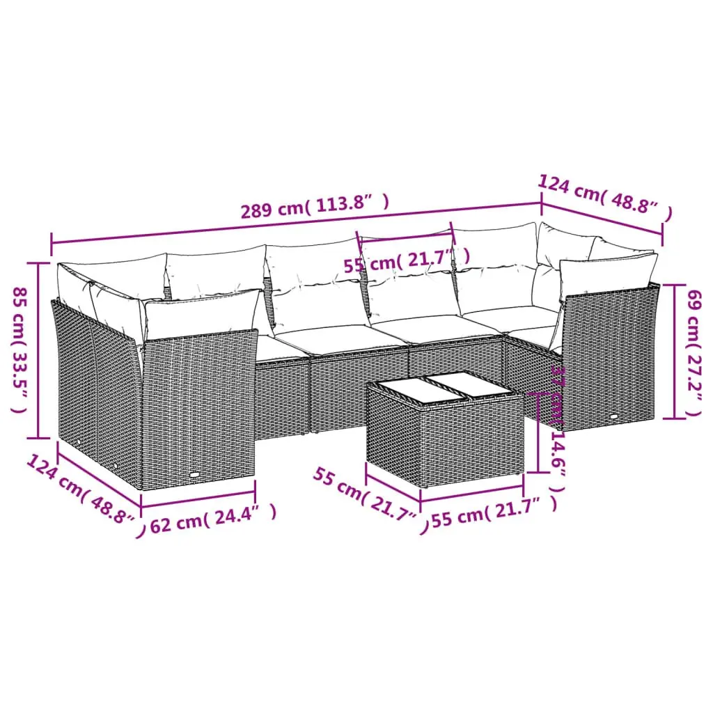 Garden Sofa Set 8 Piece Outdoor Furniture Grey Poly Rattan Modular Patio Lounge