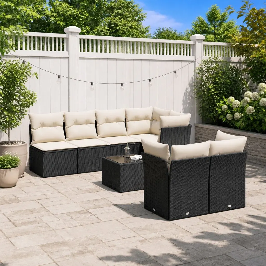 Garden Sofa Set 8 Piece Outdoor Furniture Patio Black Poly Rattan with Cushions