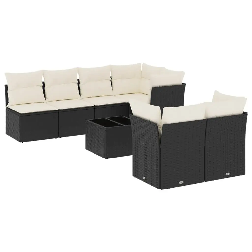 Garden Sofa Set 8 Piece Outdoor Furniture Patio Black Poly Rattan with Cushions