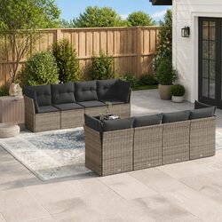 Outdoor Garden Sofa Set 9 Piece Grey Poly Rattan Furniture Patio Lounge with