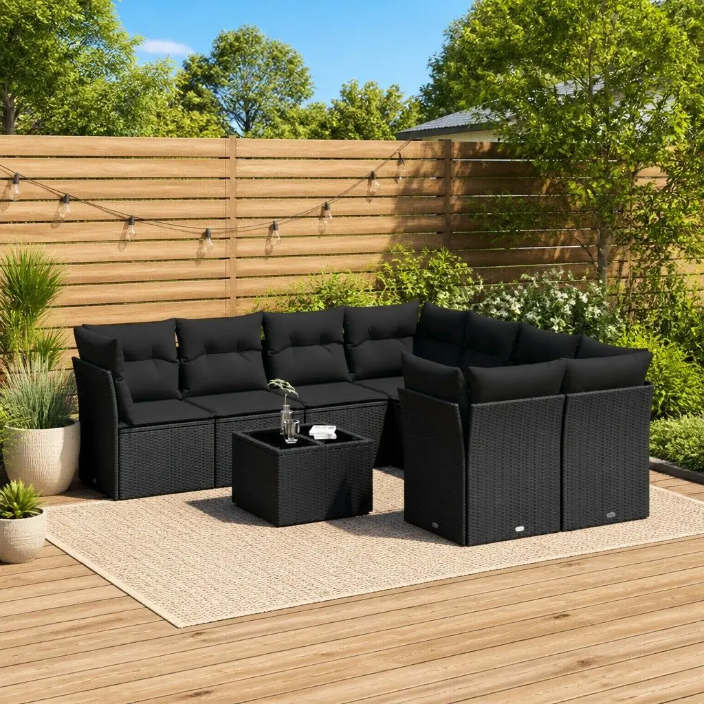 Outdoor Rattan Sectional Sofa Set 9 Piece with Cushions for Patio Garden Furniture