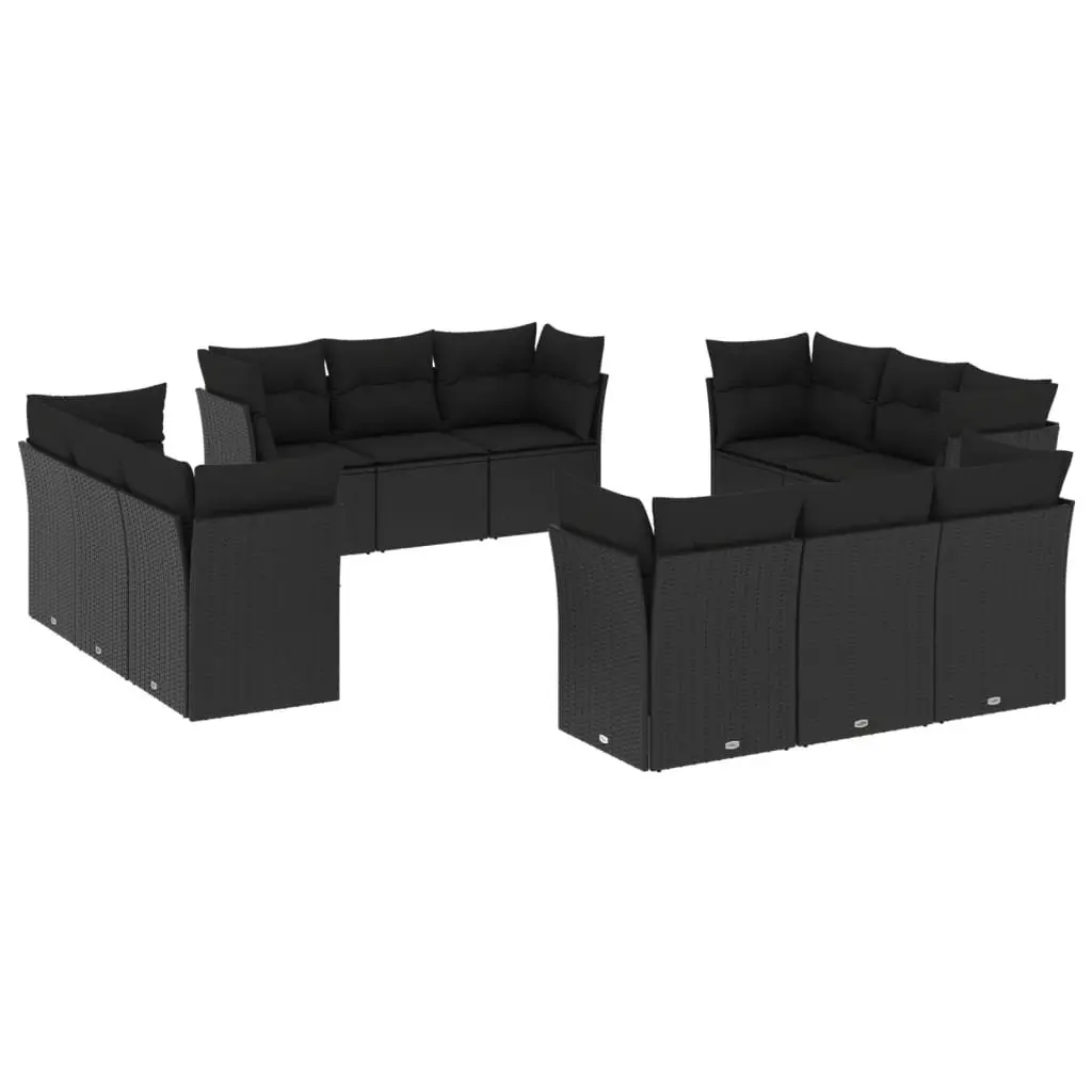 Garden Sofa Set 12 Piece Outdoor Furniture Black Poly Rattan Modular Patio