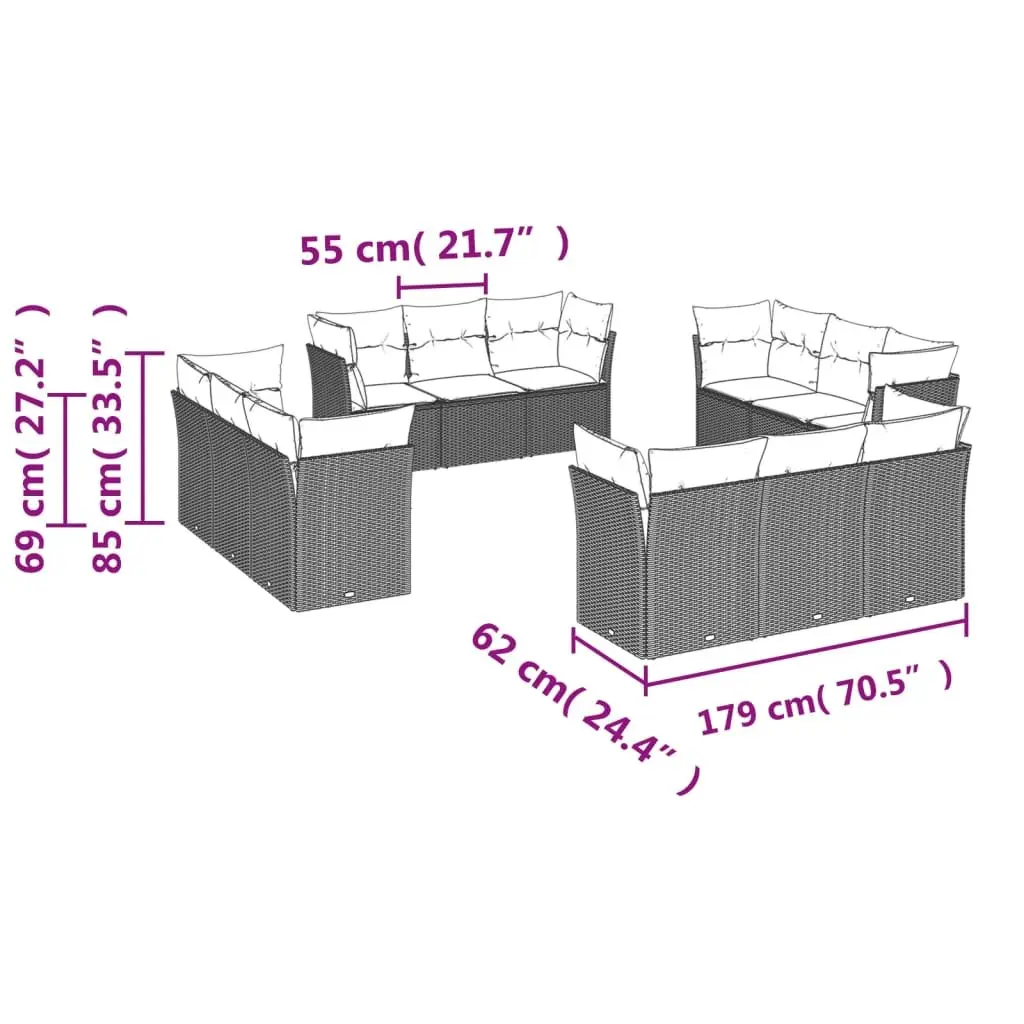 Garden Sofa Set 12 Piece Outdoor Furniture Patio Black Rattan Cushions Modular