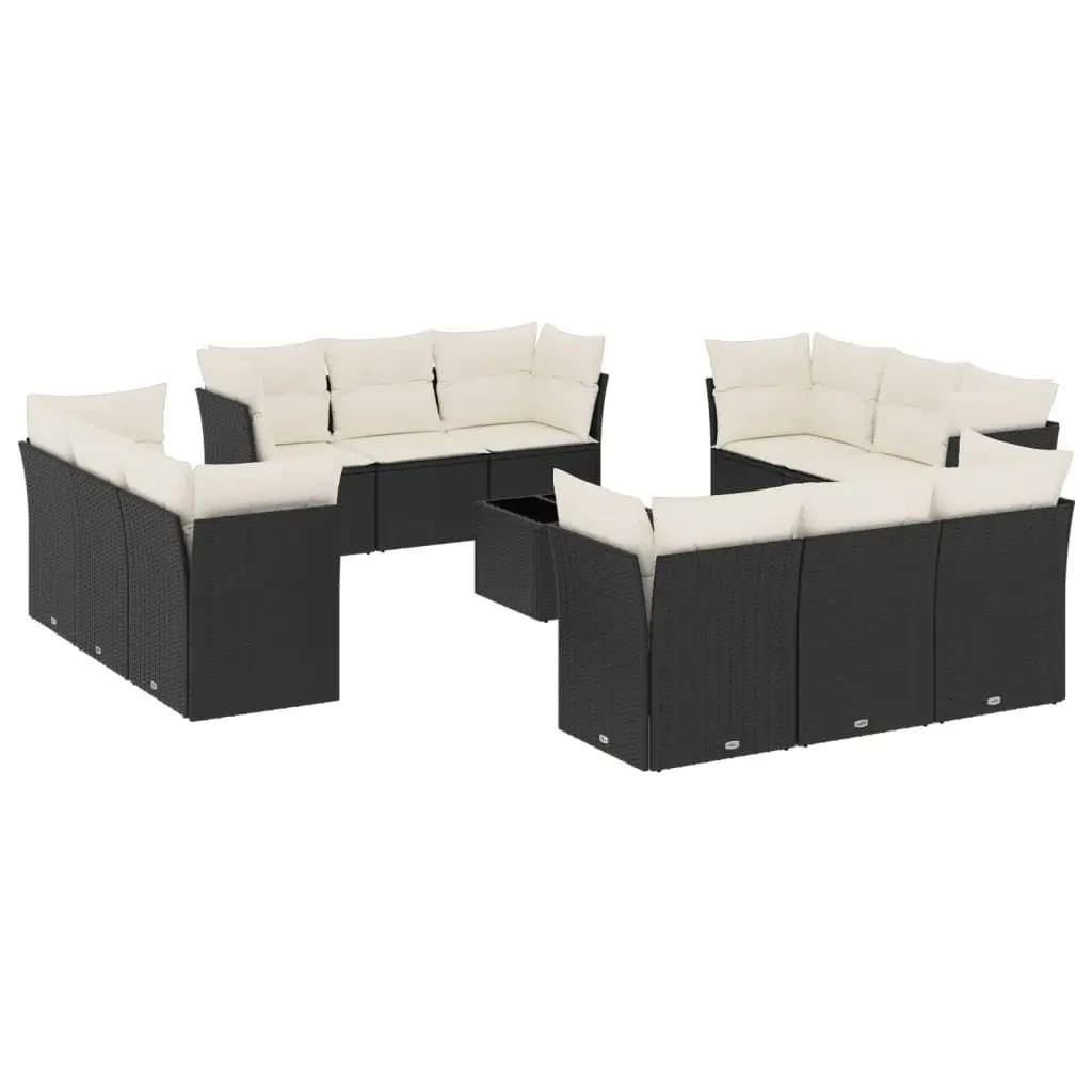 Garden Sofa Set 13 Piece Outdoor Furniture Black Poly Rattan with Cushions Patio