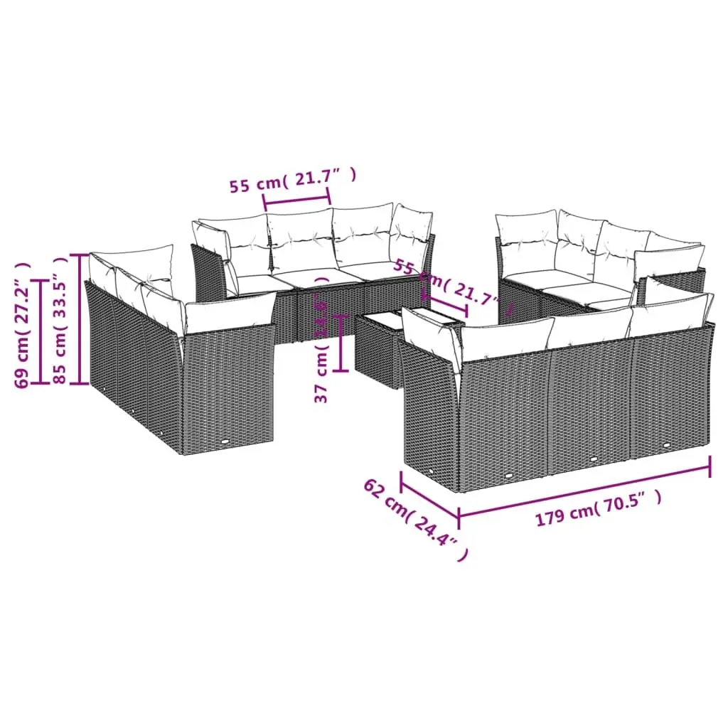 Garden Sofa Set 13 Piece Outdoor Furniture Patio Poly Rattan Grey Cushions