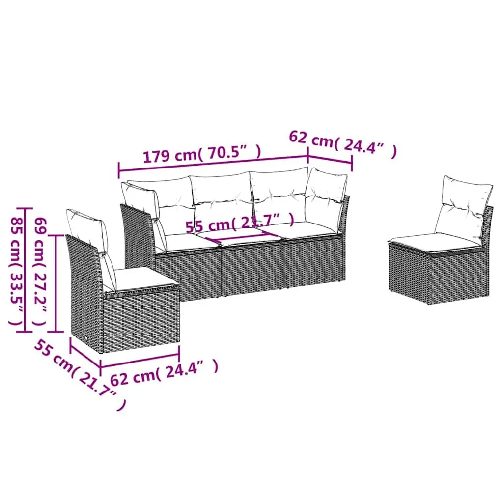 Garden Sofa Set 5 Piece Outdoor Furniture Patio Seating Black with Cushions